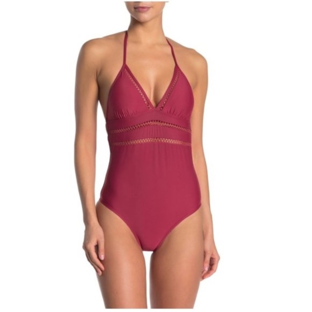 Ella Moss V-Neck Solid One-Piece Swimsuit